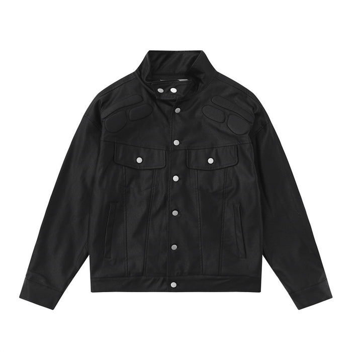American Motorcycle Clothing Stand Collar PU Leather Jacket Men